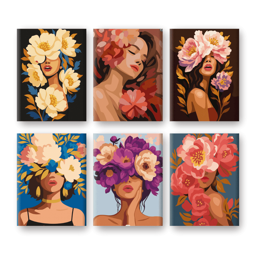 6 Mini Paintings | Flower Ladies Set
