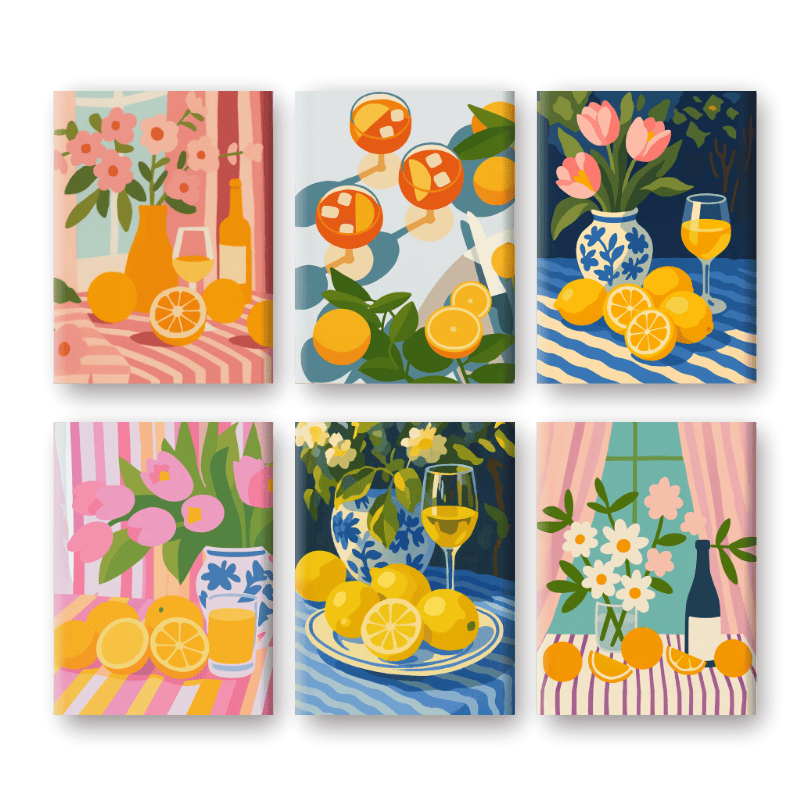 6 Mini Paintings | Flowers & Drinks Set