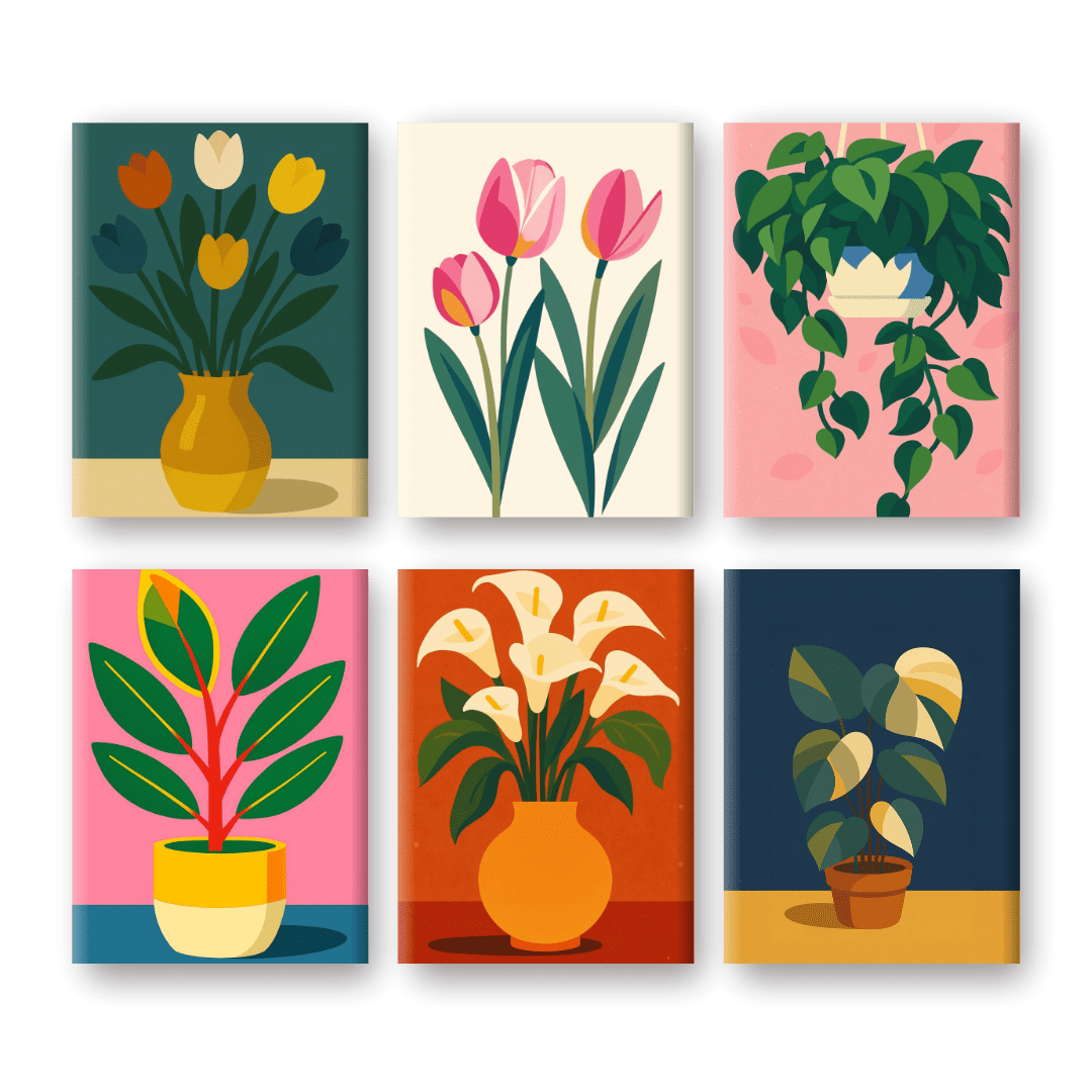 6 Mini Paintings | Flowers & Plants Set