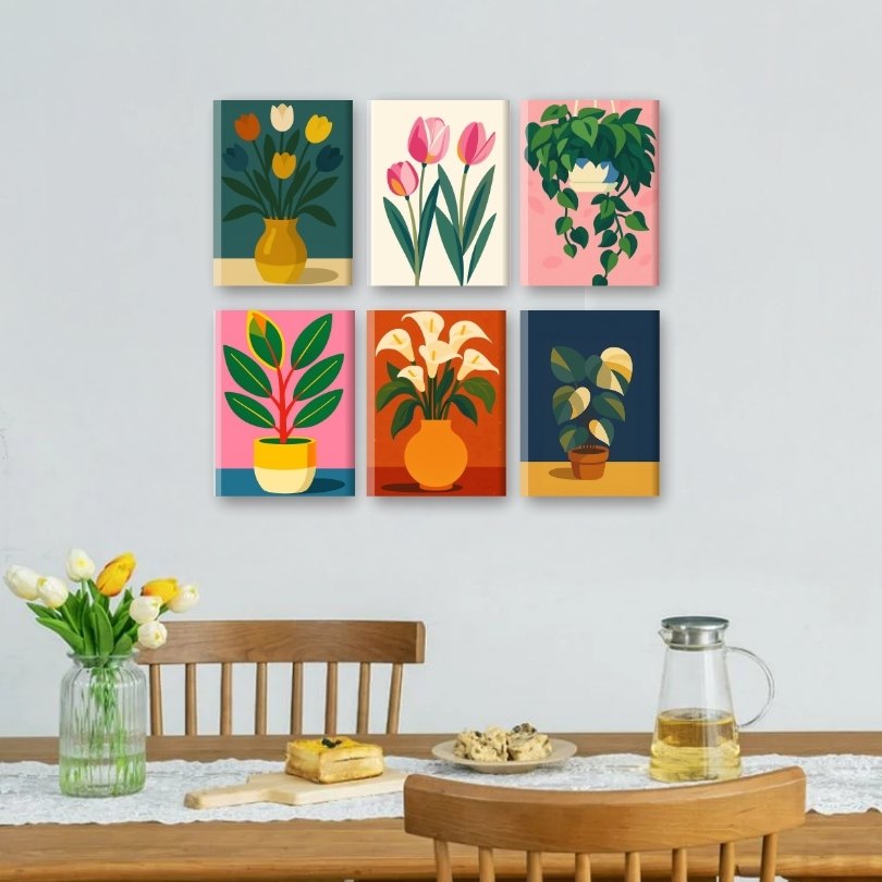6 Mini Paintings | Flowers & Plants Set