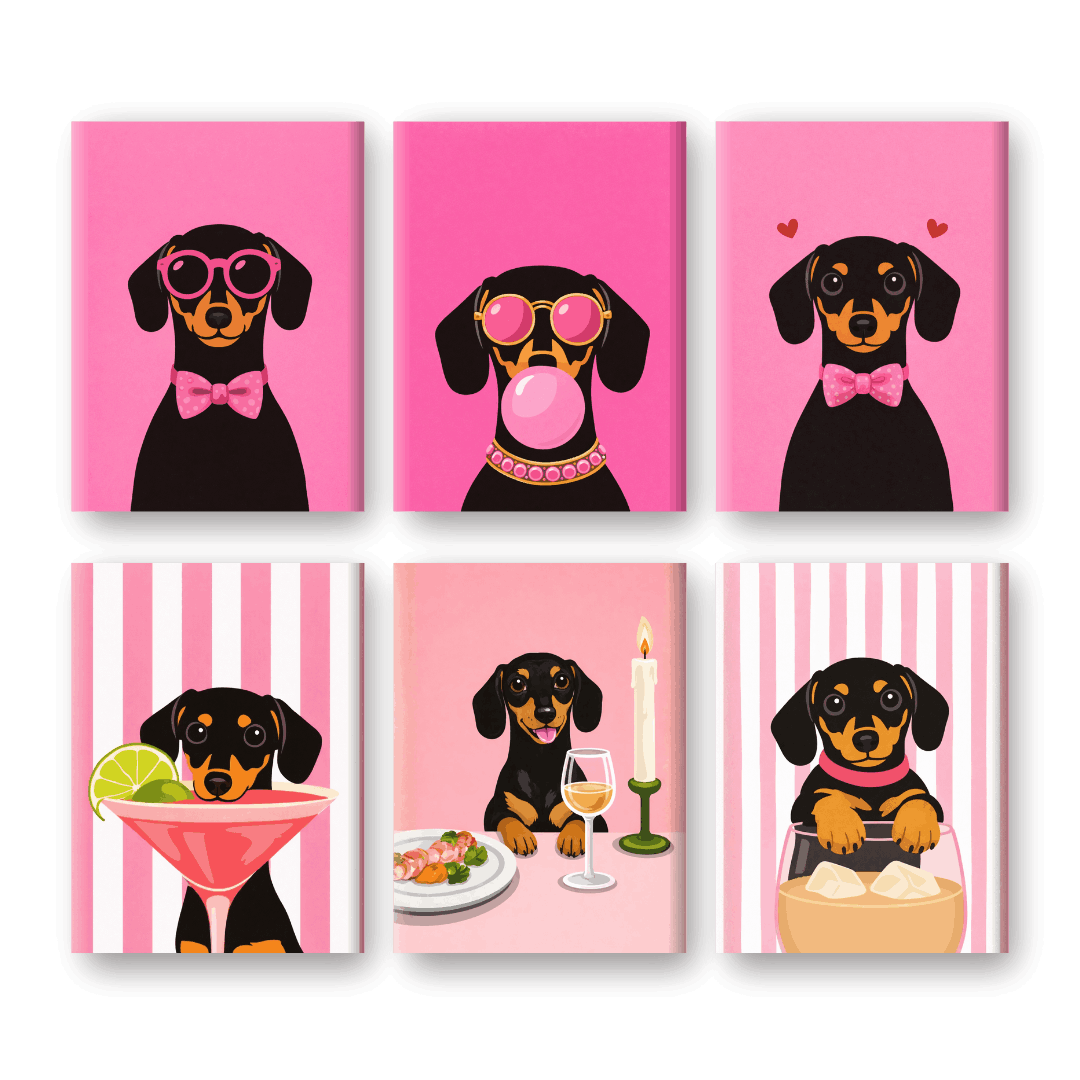 6 Mini Paintings | Pink Dachsund Set