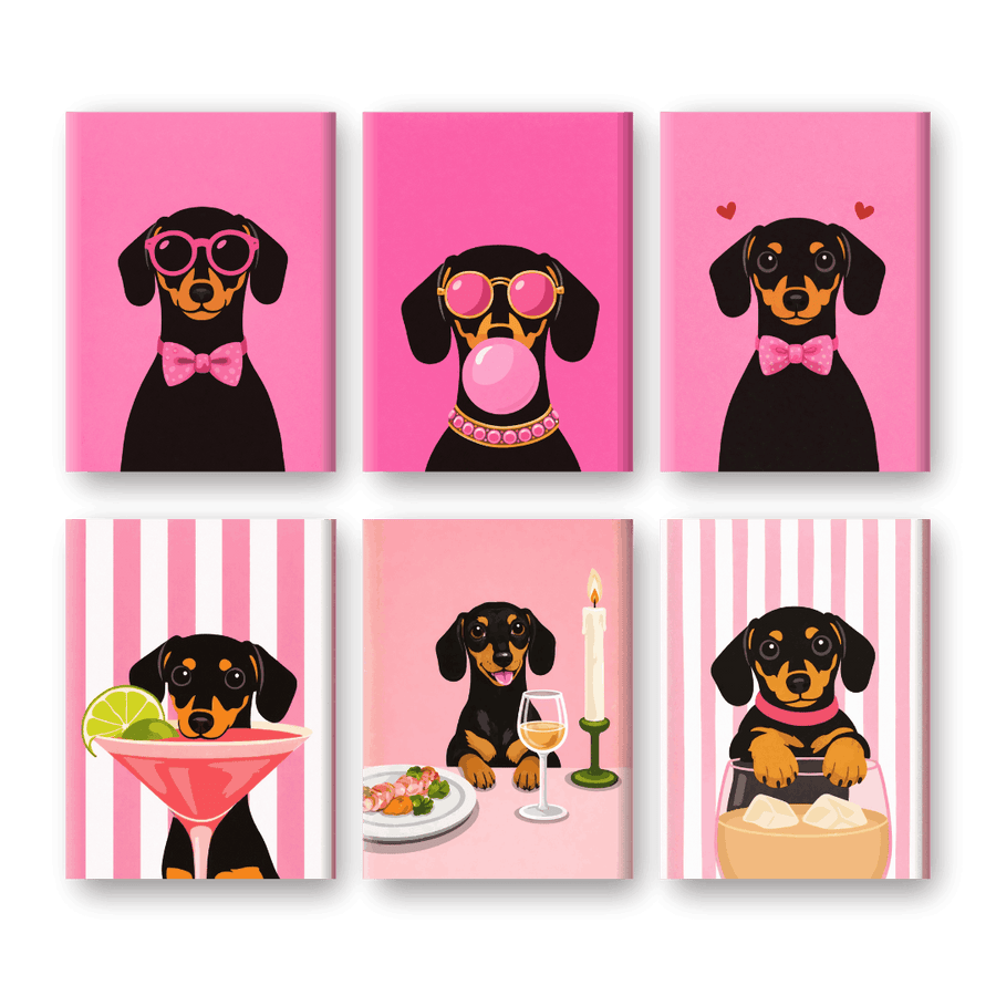 6 Mini Paintings | Pink Dachsund Set