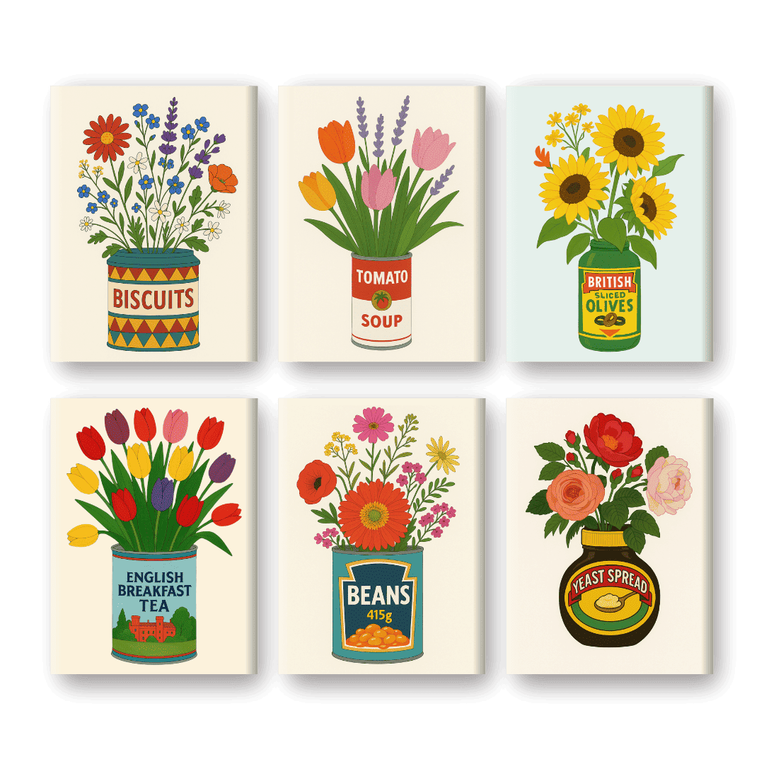 6 Mini Paintings | Flowers in Cans Set