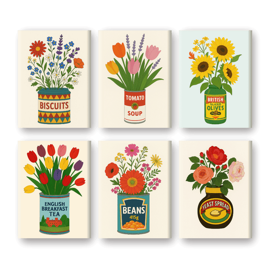 6 Mini Paintings | Flowers in Cans Set