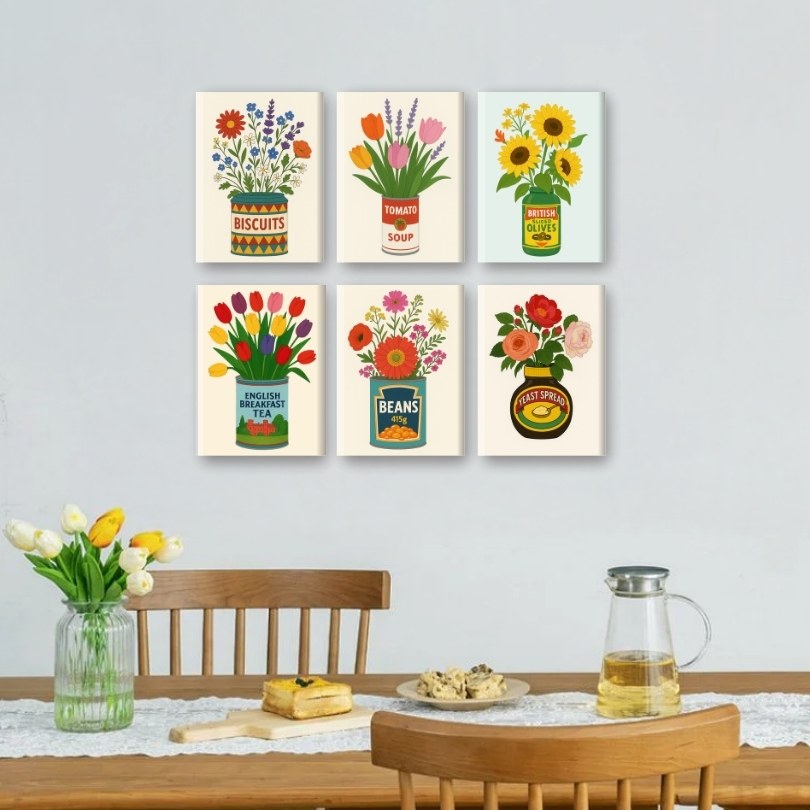 6 Mini Paintings | Flowers in Cans Set