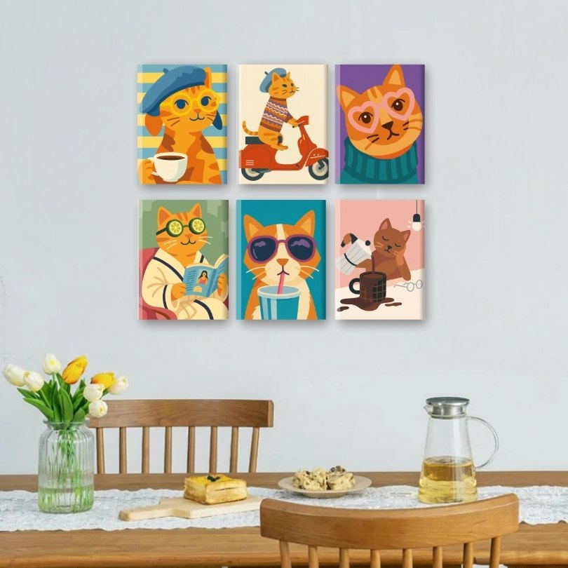 6 Mini Paintings | Funny Cats Set