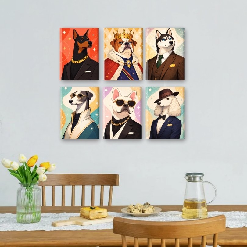 6 Mini Paintings | Gentleman Dogs Set