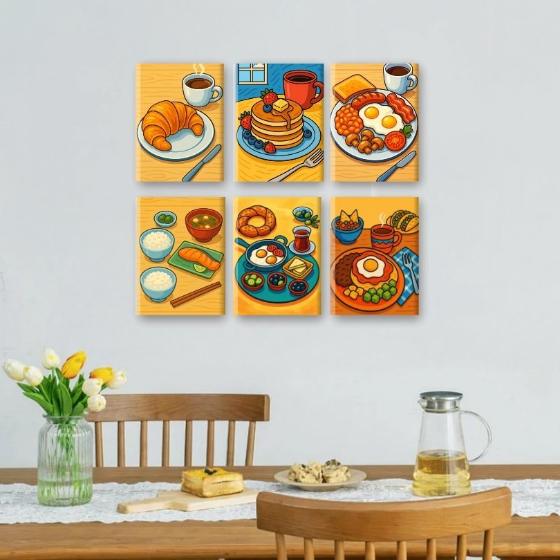 6 Mini Paintings | Global Breakfast Set