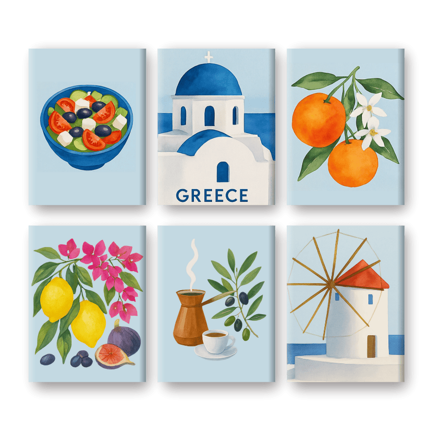 6 Mini Paintings | Greek Summer Set