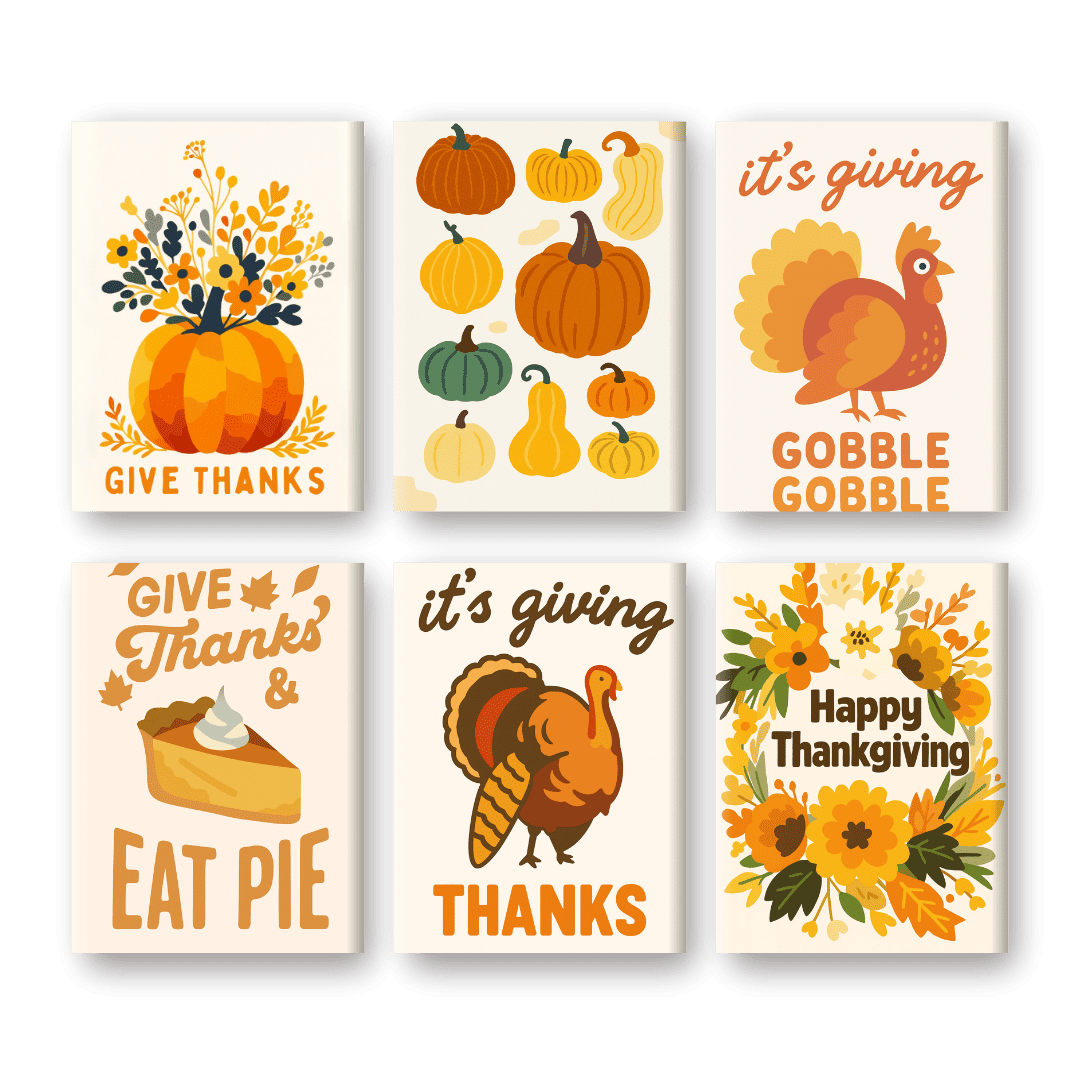 6 Mini Paintings | Happy Thanksgiving Set