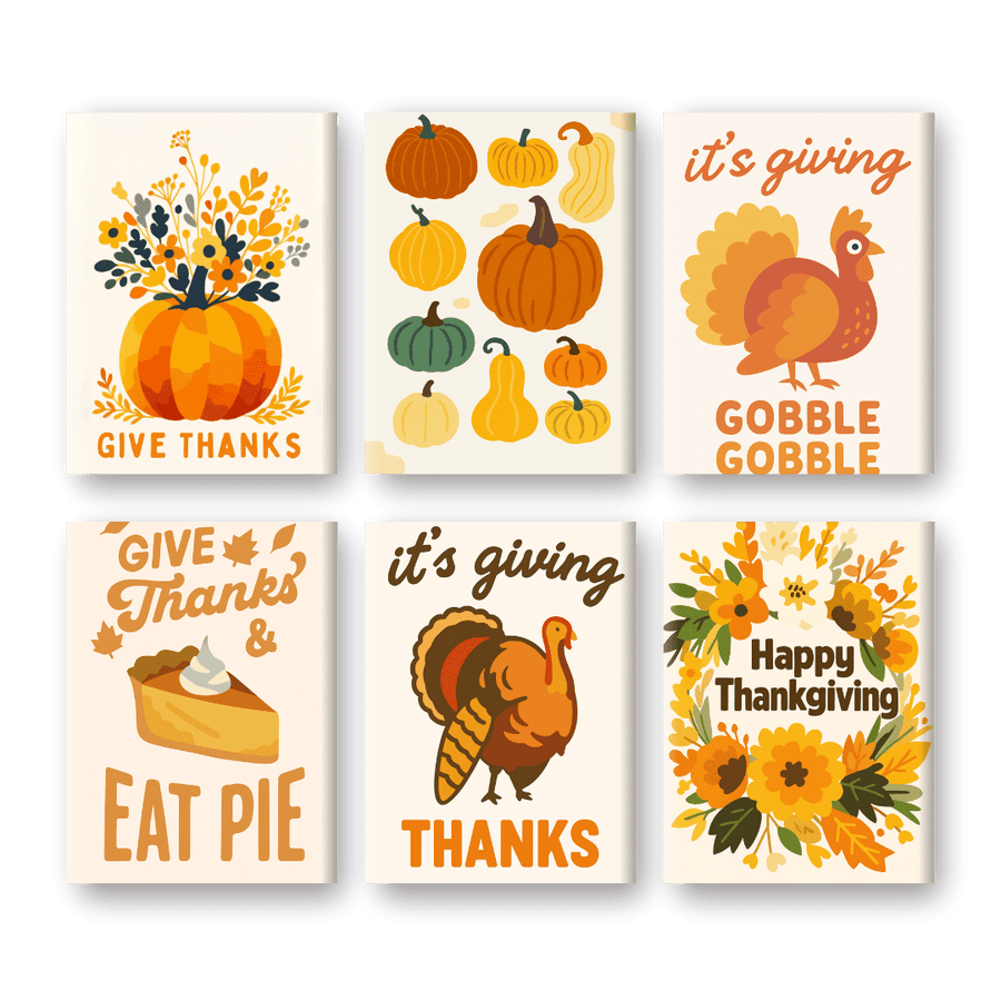 6 Mini Paintings | Happy Thanksgiving Set