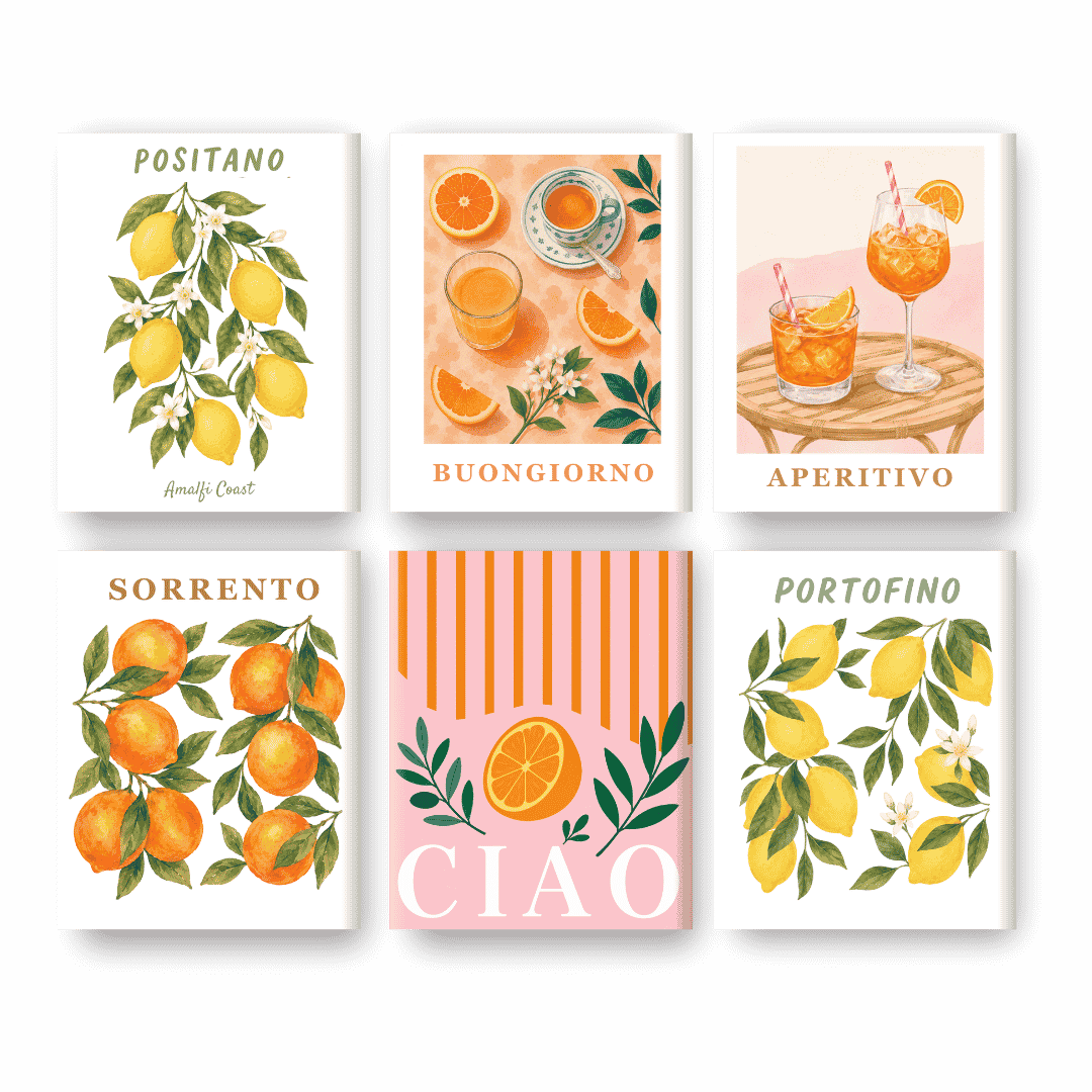 6 Mini Paintings | Italian Fruit & Drinks Set