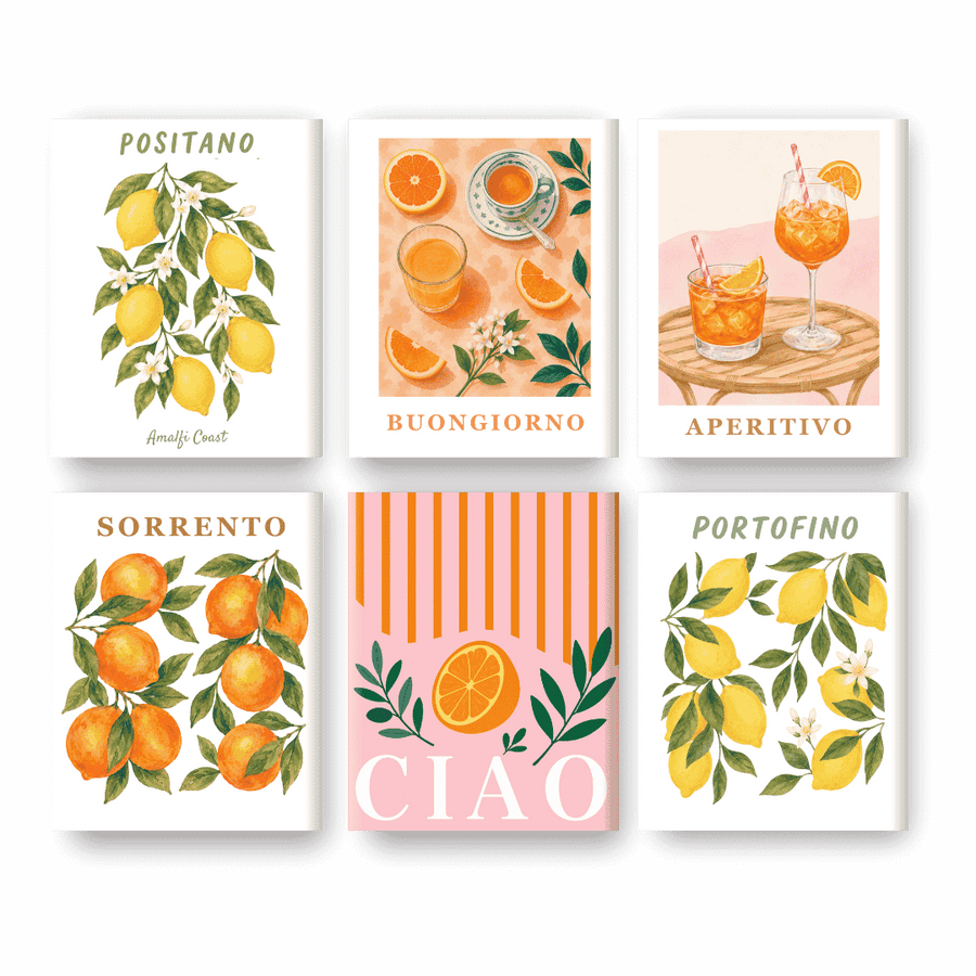 6 Mini Paintings | Italian Fruit & Drinks Set