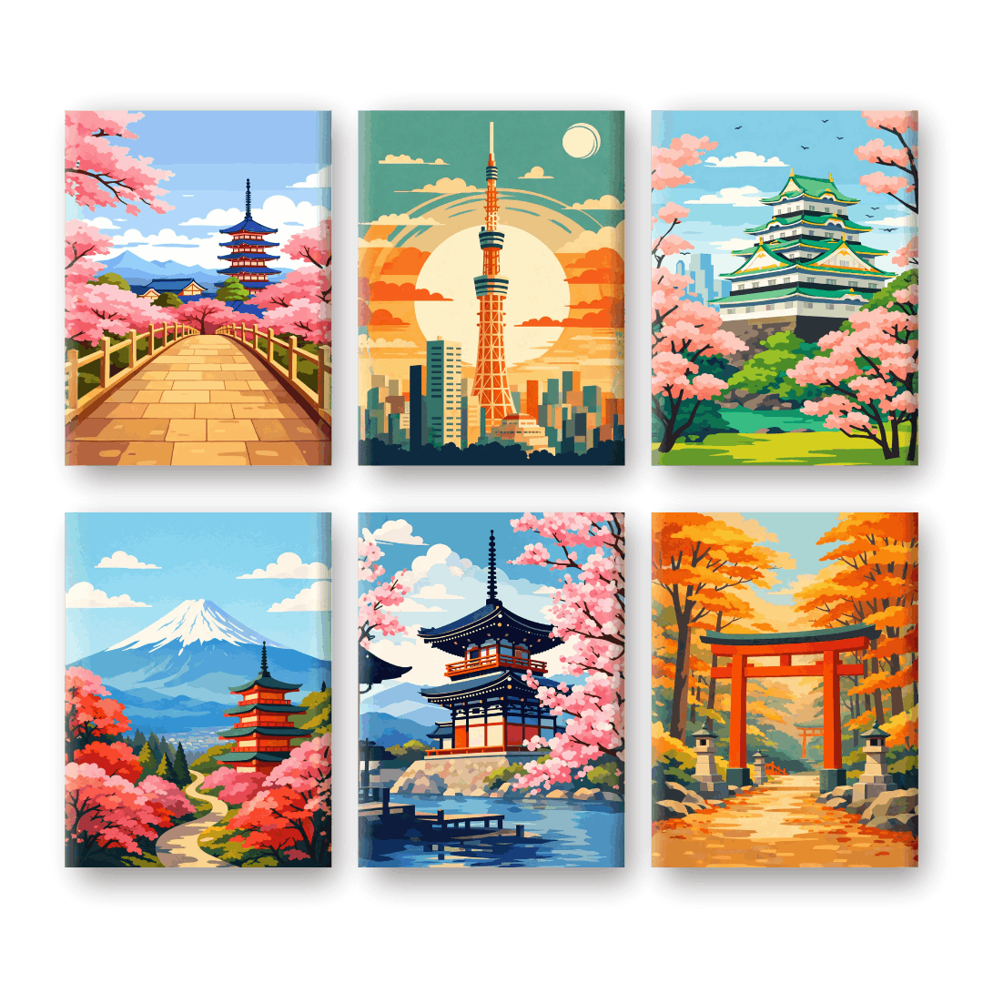 6 Mini Paintings | Japanese Landscapes Set