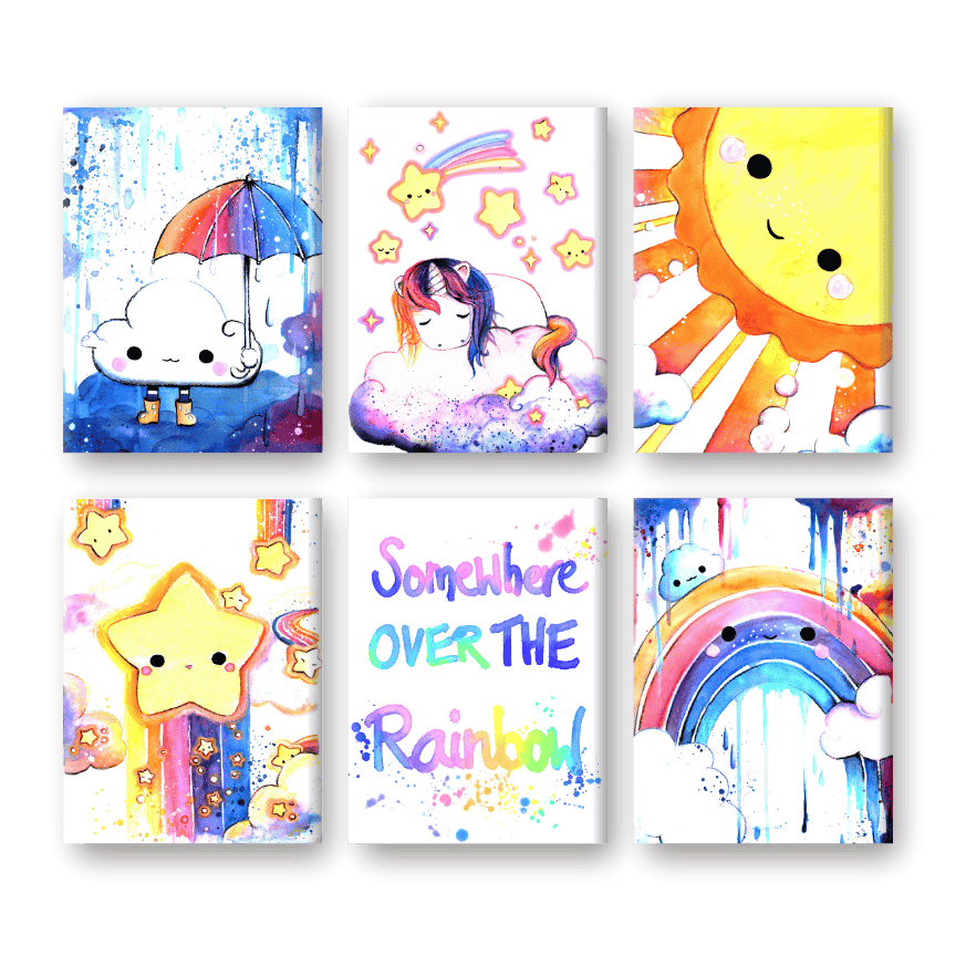 6 Mini Paintings | Kawaii Rainbow Set
