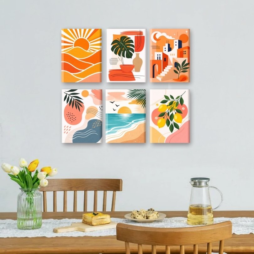 6 Mini Paintings | Mediterranean Sunset Set
