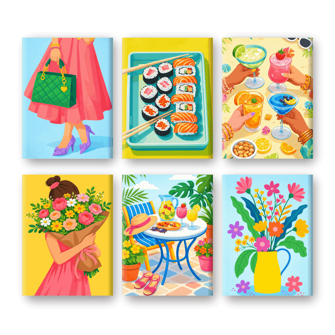 6 Mini Paintings | Colorful Spring Set