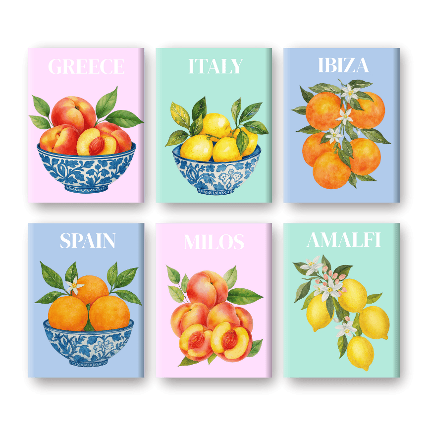 6 Mini Paintings | Mediterranean Fruit Set