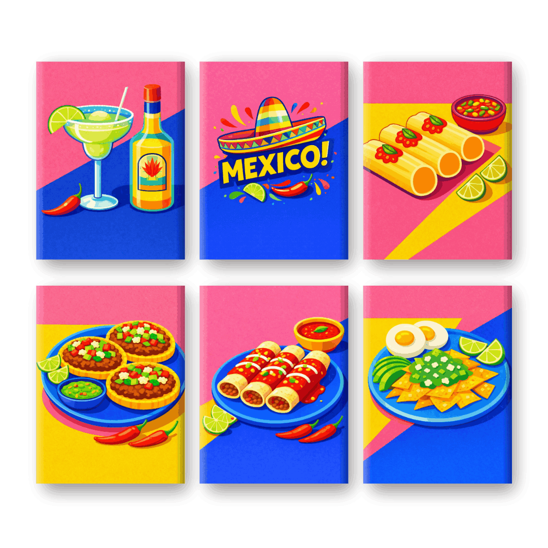 6 Mini Paintings | Mexican Food Set