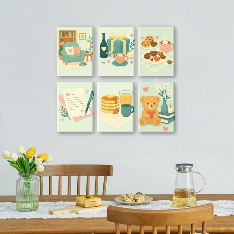 6 Mini Paintings | Pastel Valentine Set