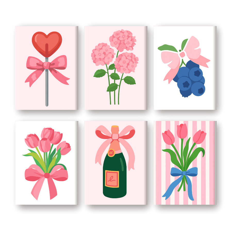 6 Mini Paintings | Pink Aesthetics Set