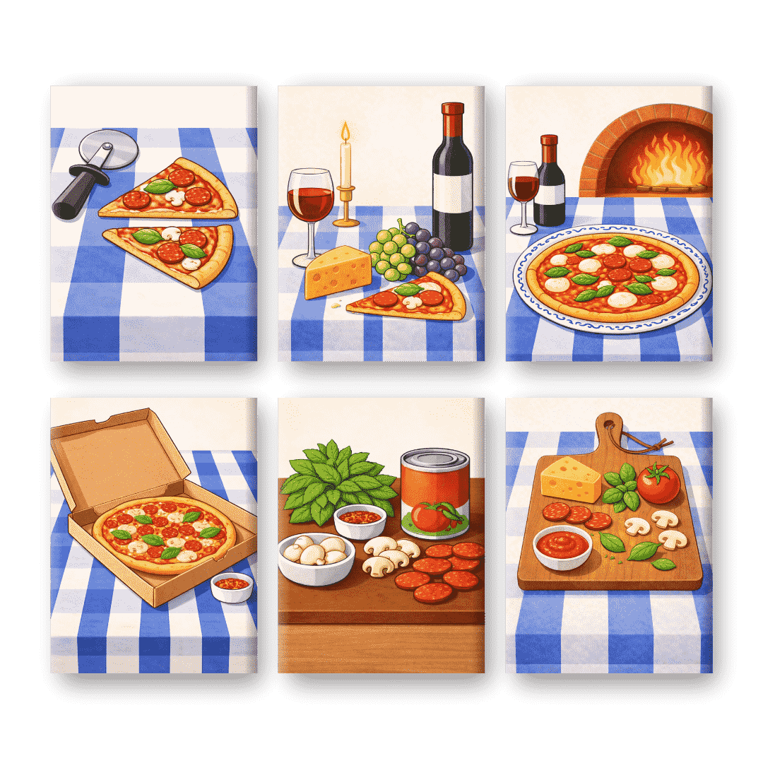 6 Mini Paintings | Pizza Dinner Set