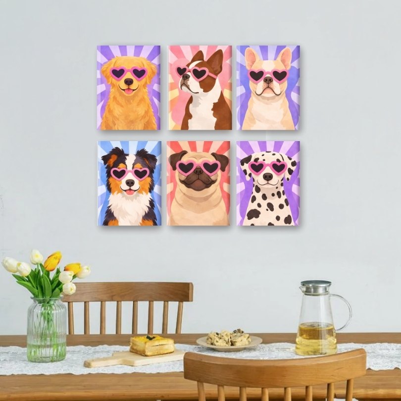 6 Mini Paintings | Pop Art Puppies Set