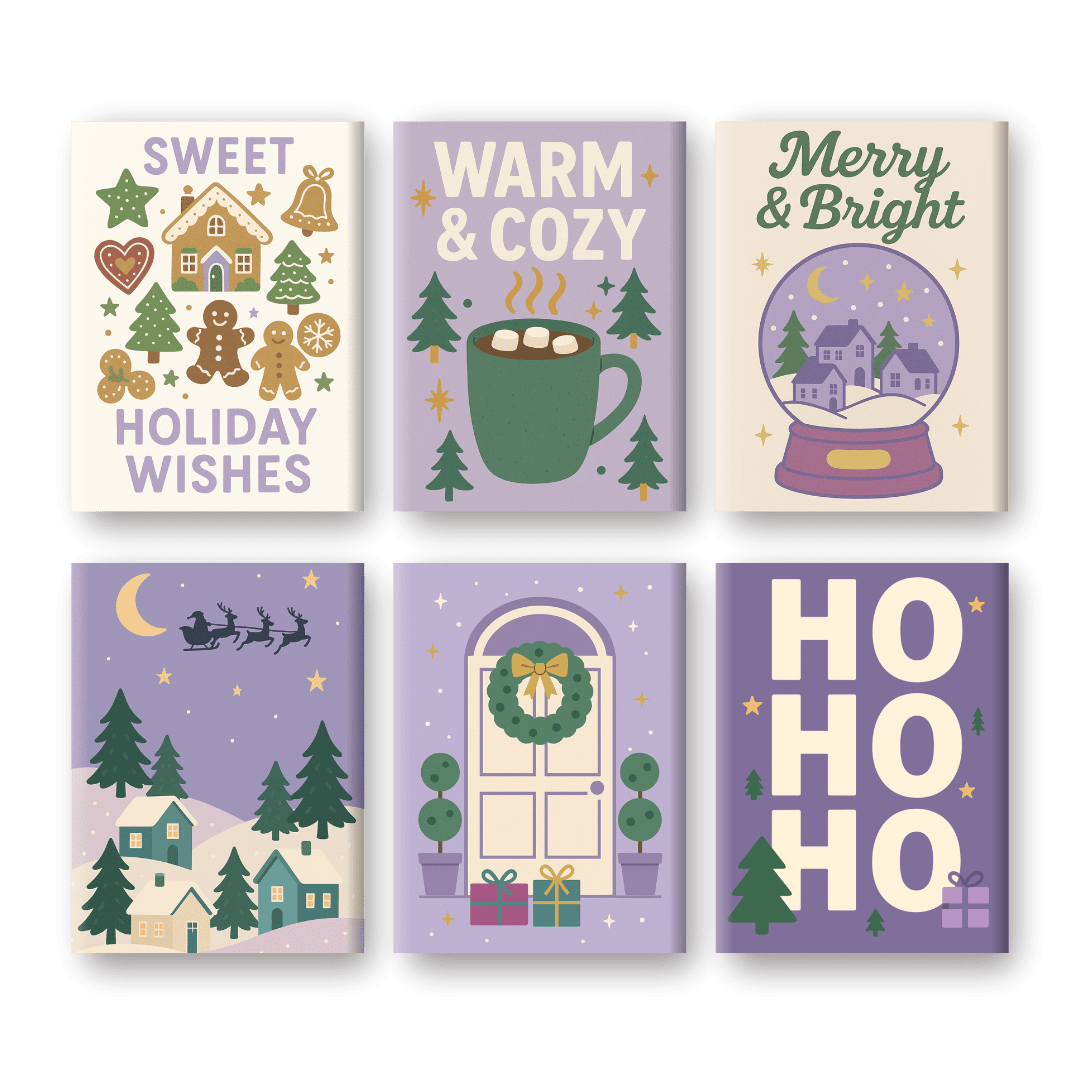 6 Mini Paintings | Purple Christmas Set
