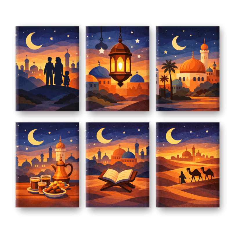 6 Mini Paintings | Ramadan Night Set