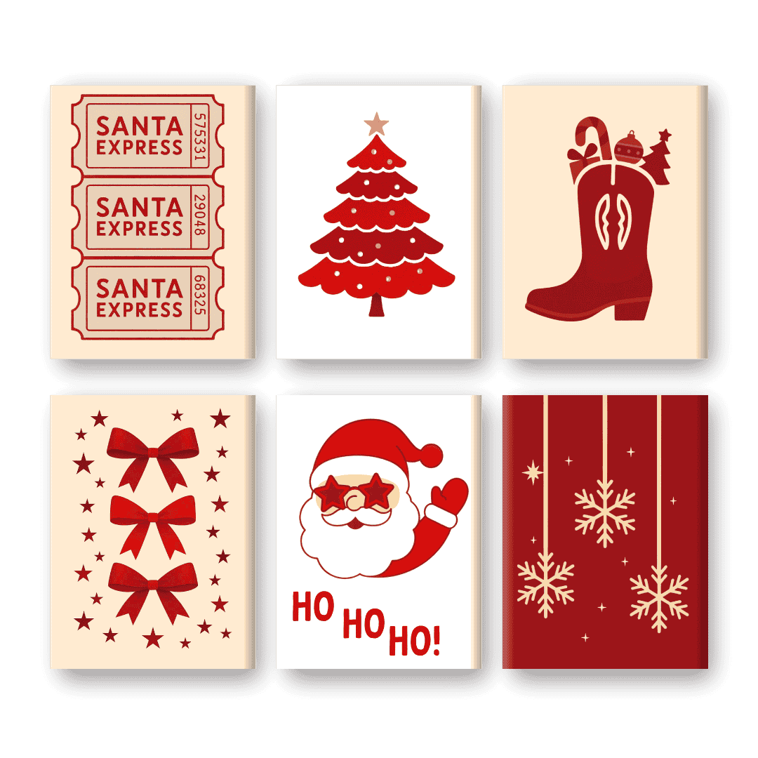 6 Mini Paintings | Red Christmas Set