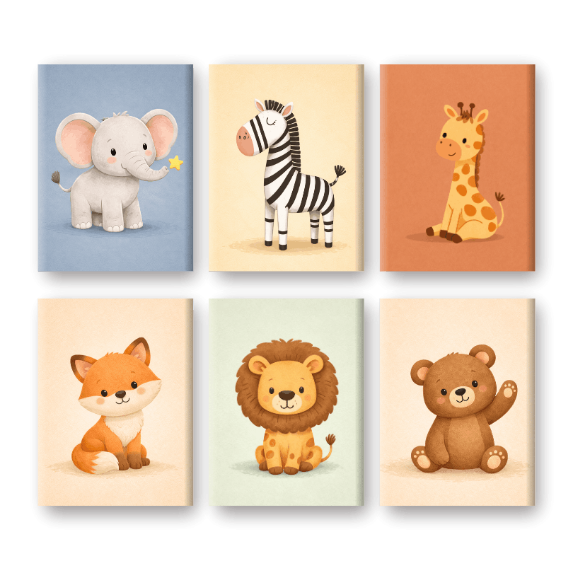 6 Mini Paintings | Safari Friends Set