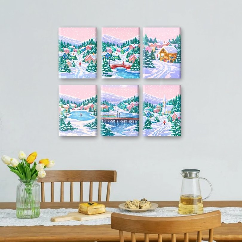 6 Mini Paintings | Snowy Village Set