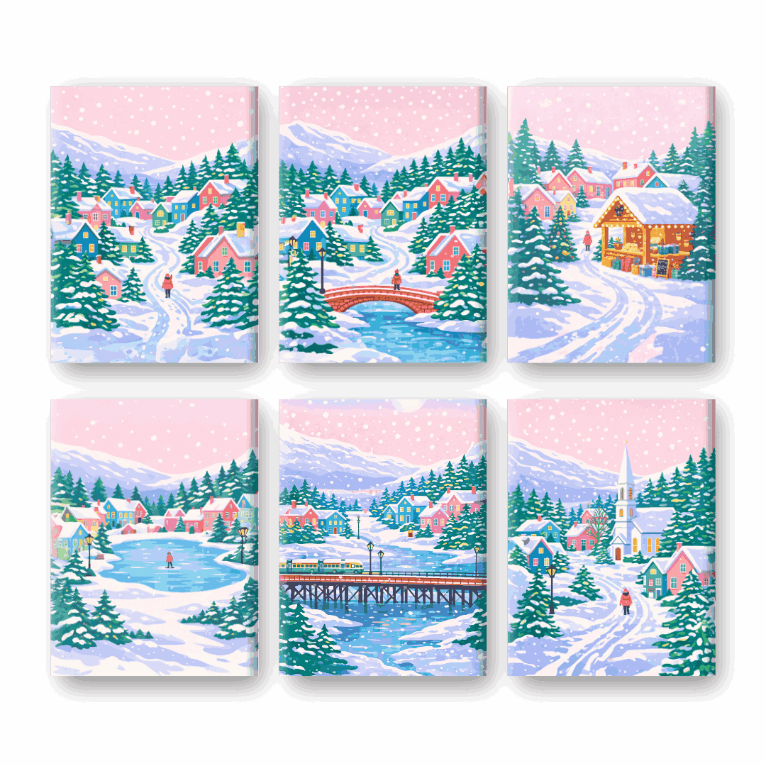 6 Mini Paintings | Snowy Village Set