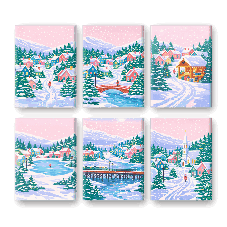 6 Mini Paintings | Snowy Village Set
