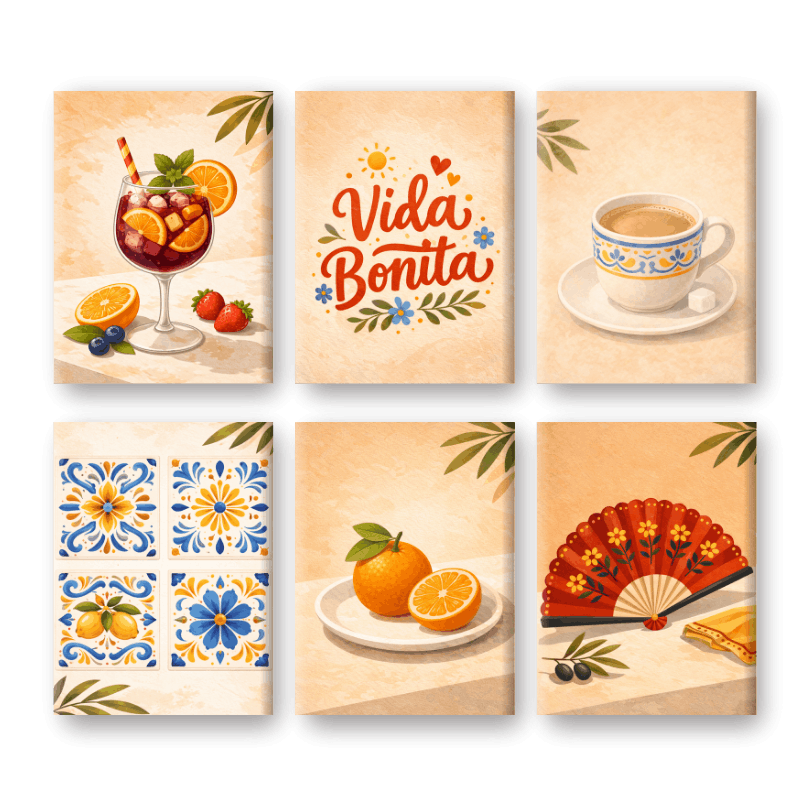 6 Mini Paintings | Spanish Vida Bonita Set
