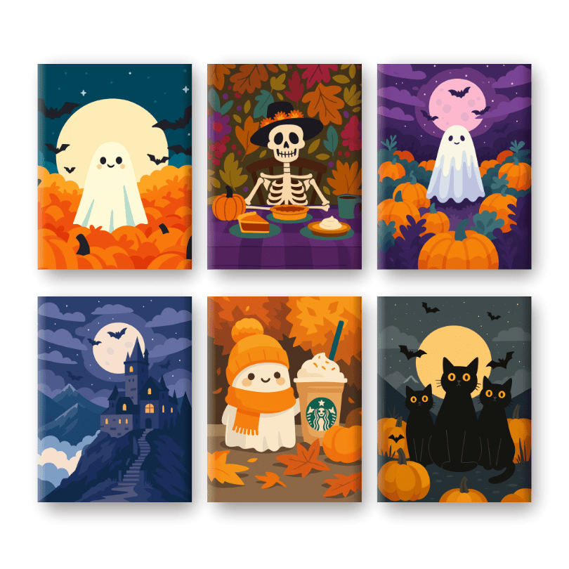 6 Mini Paintings | Spooky Autumn Set