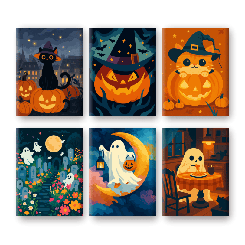 6 Mini Paintings | Spooky Halloween Set