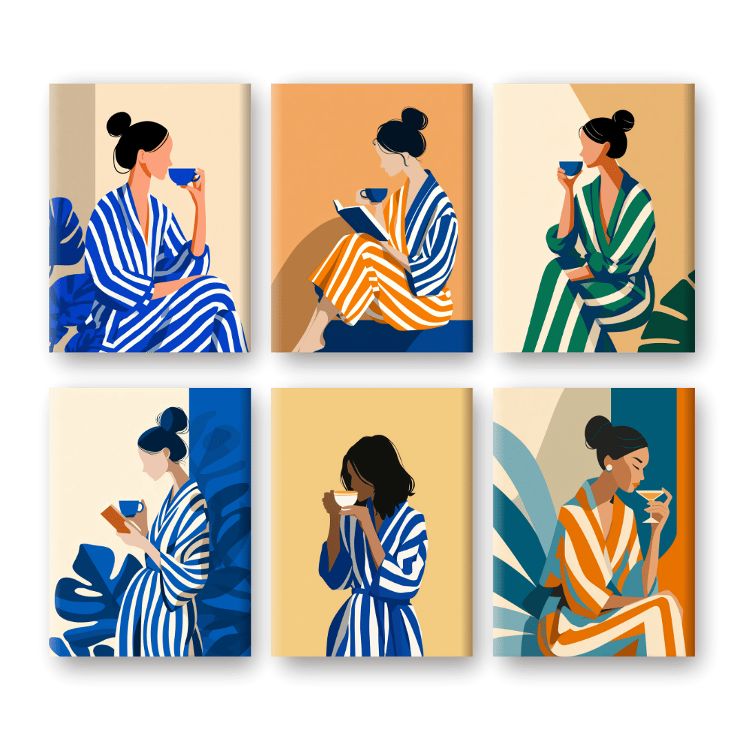 6 Mini Paintings | Striped Woman Set