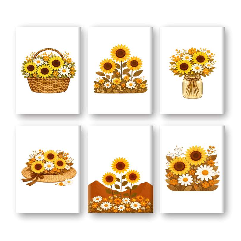 6 Mini Paintings | Sunflowers Set