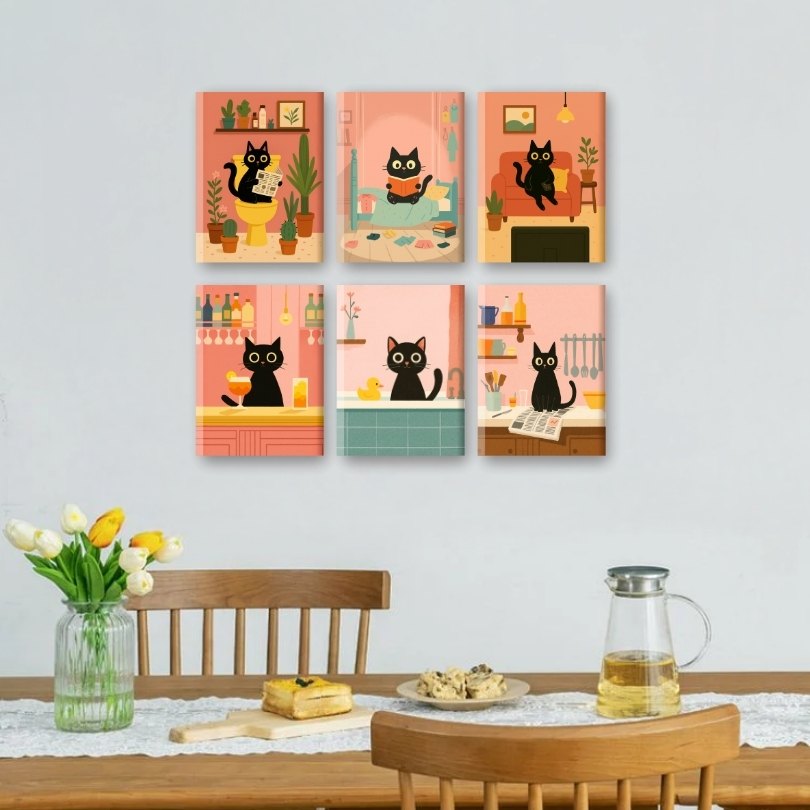 6 Mini Paintings | The Black Cat Set