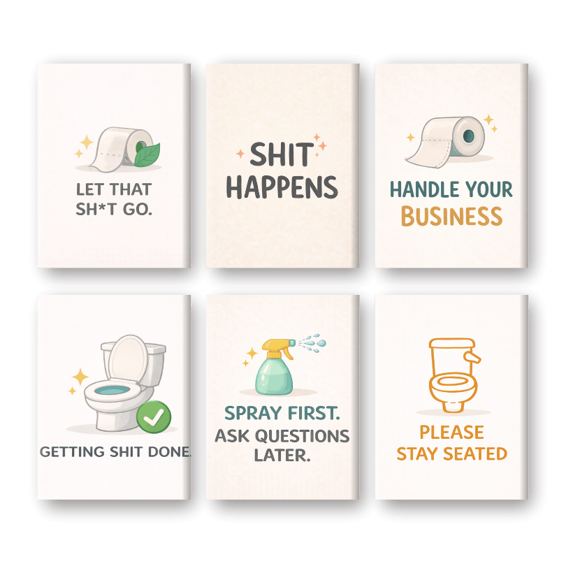 6 Mini Paintings | Toilet Quotes Set