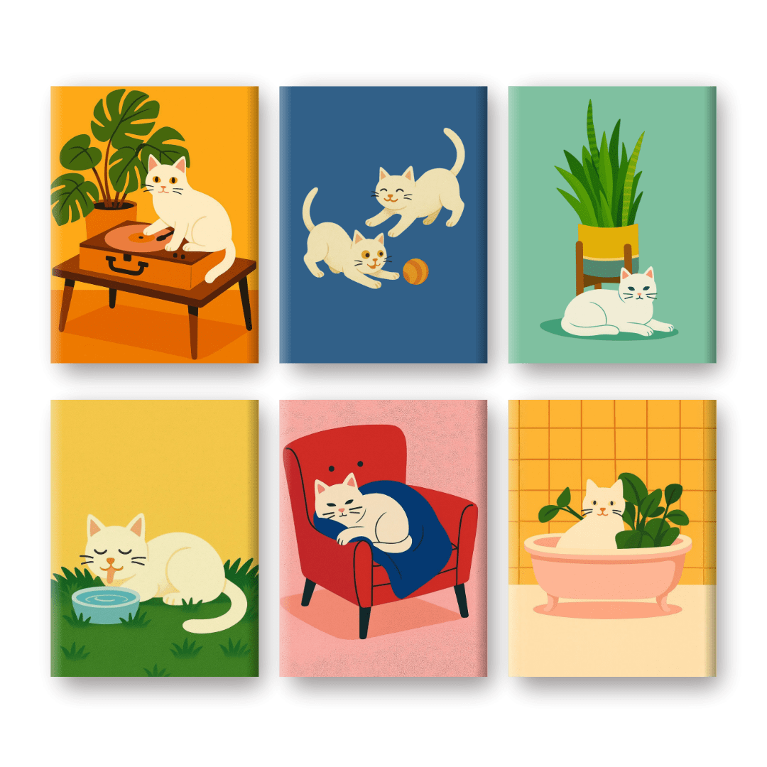 6 Mini Paintings | White Cat Set