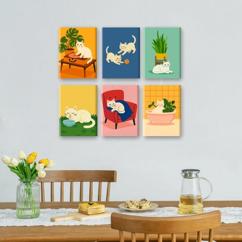 6 Mini Paintings | White Cat Set