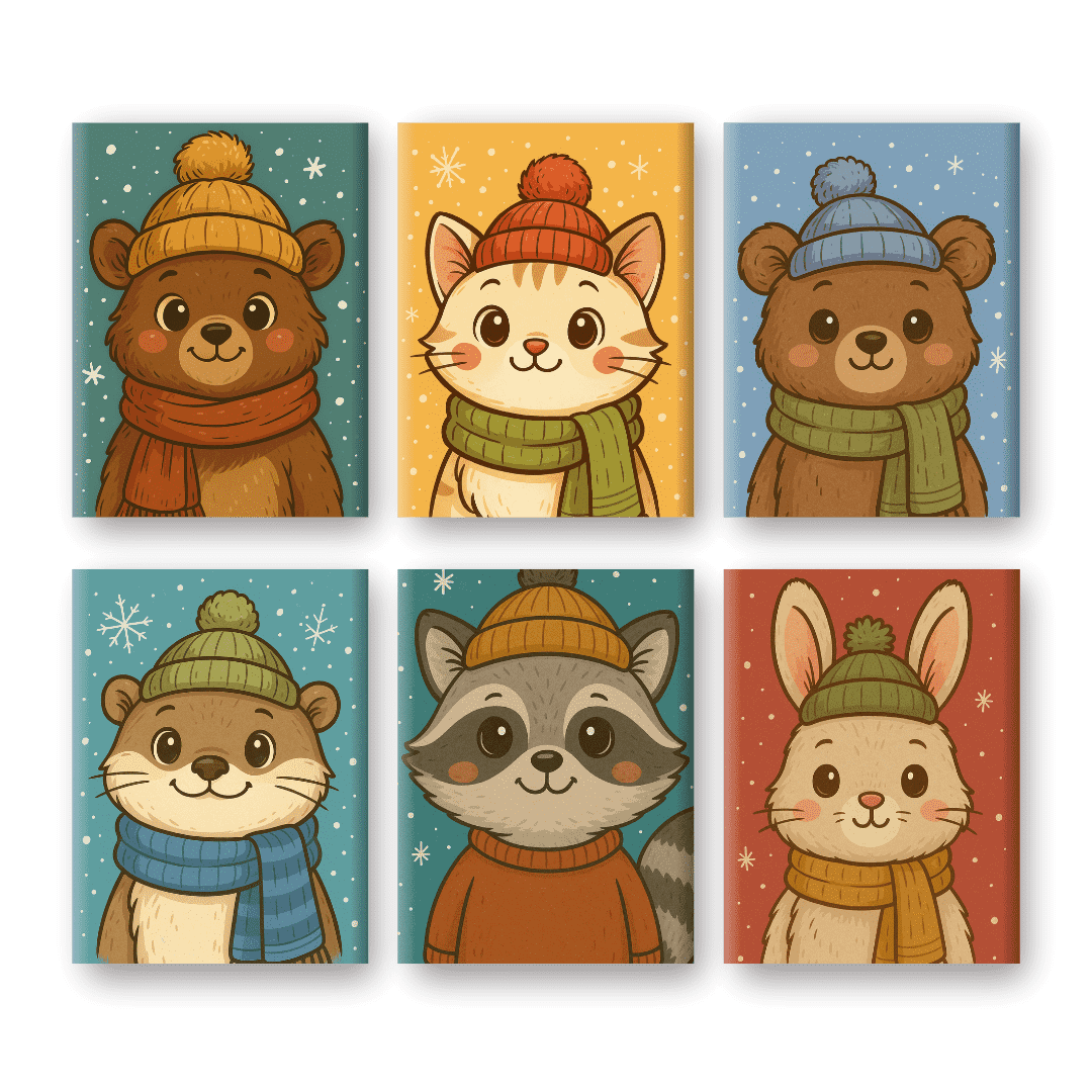 6 Mini Paintings | Winter Animals Set