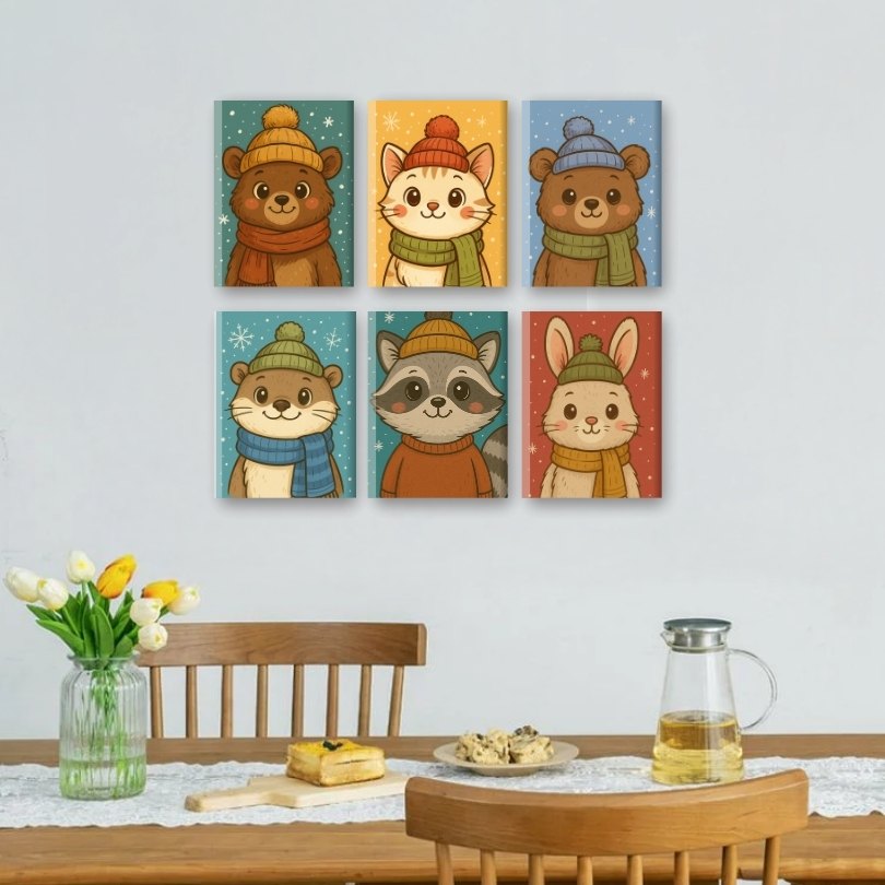 6 Mini Paintings | Winter Animals Set