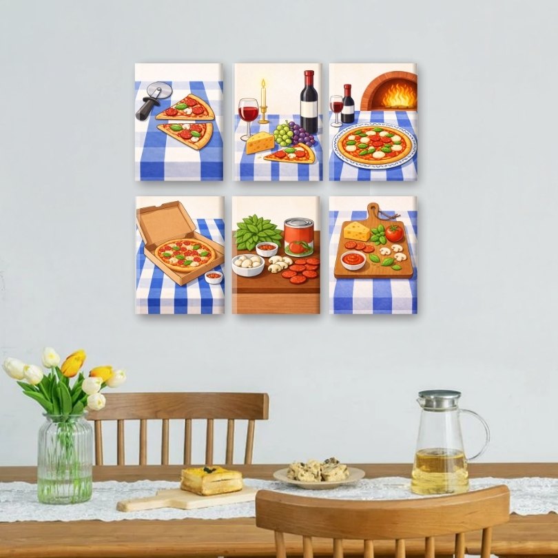 6 Mini Paintings | Pizza Dinner Set