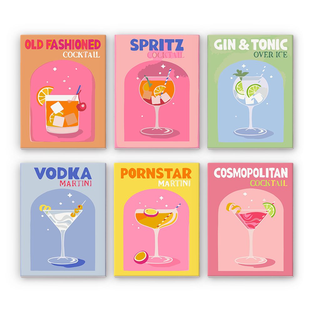 6 Mini Paintings | Colorful Cocktail Set