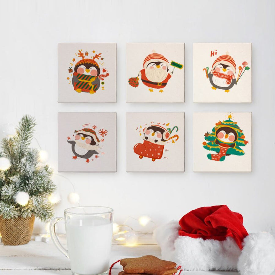 6 Mini Paintings | Christmas Penguins Set