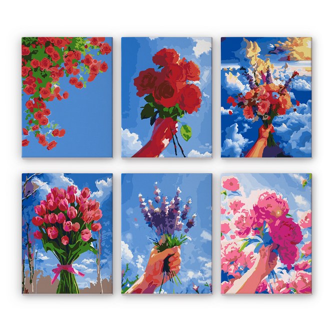 6 Mini Paintings | Bouquets in the Sky Set