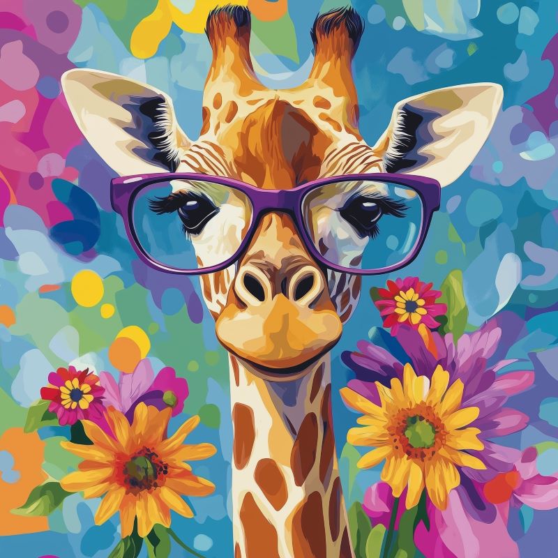 Cool Giraffe with Flowers | Paint by Numbers
